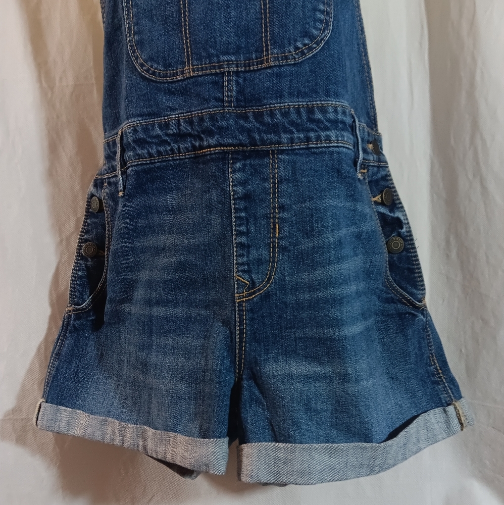 Old Navy Womens Medium Blue Jean Shortall Denim Shorts Bib Overall Cuffed - Picture 5 of 14
